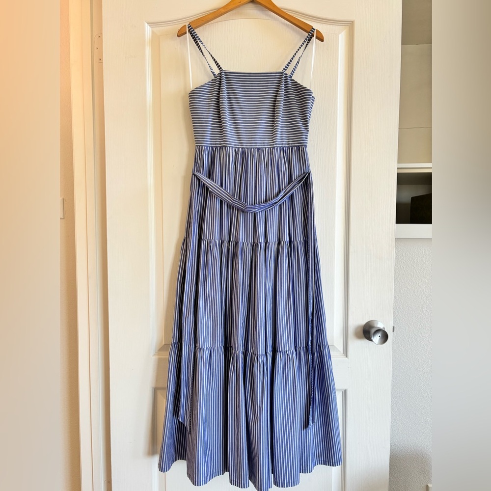 J Crew, Size 4 blue and white striped maxi dress with tie belt